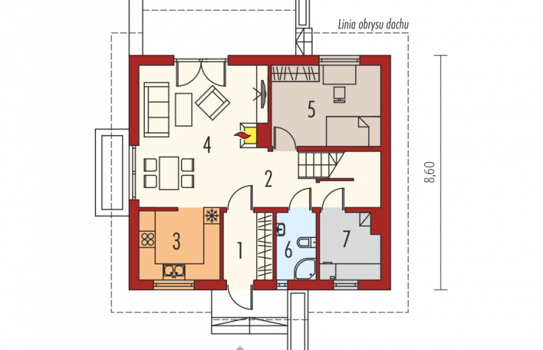 Projekt domu jednorodzinnego Adriana III (wersja B) - parter