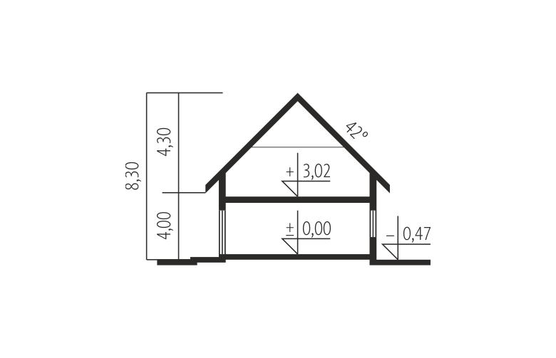 Projekt domu wielorodzinnego E1 ECONOMIC (wersja B) - przekrój 1