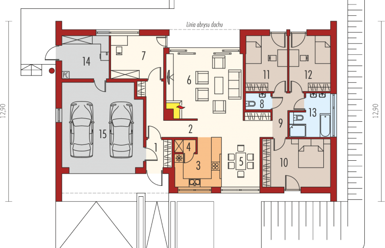 Projekt domu dwurodzinnego EX 8 G2 (wersja B) - parter