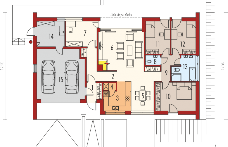 Projekt domu dwurodzinnego EX 8 G2 (wersja D) - parter