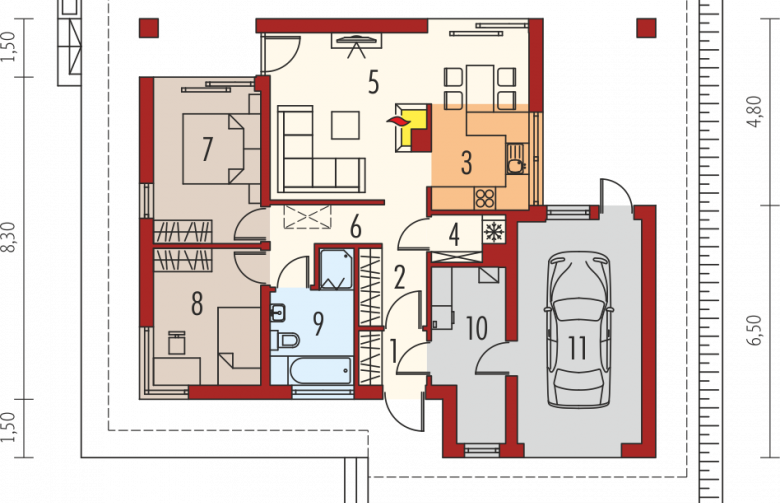 Projekt domu dwurodzinnego Tori III G1 ECONOMIC (wersja A) - parter