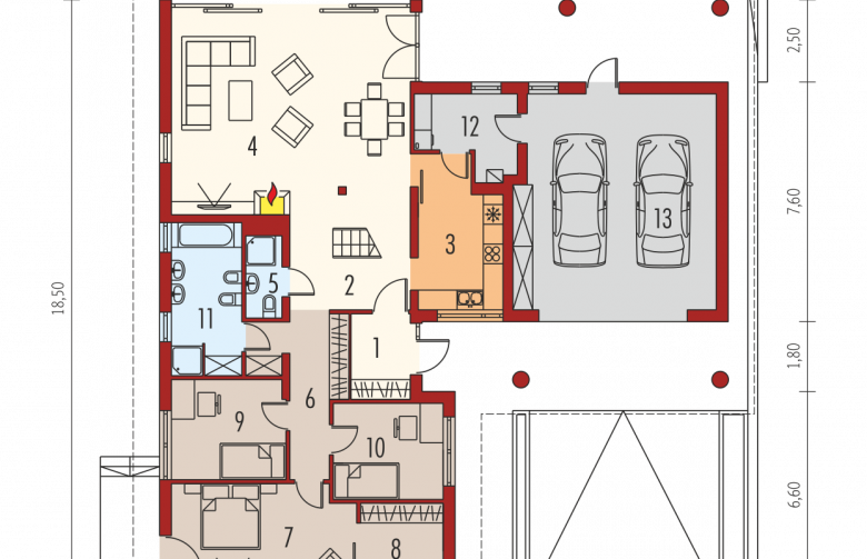 Projekt domu dwurodzinnego Alan IV G2 MULTI-COMFORT - parter