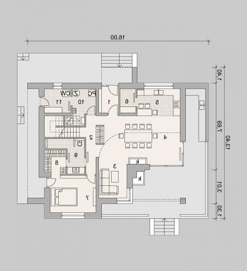 Rzut projektu LK&1166 - wersja lustrzana