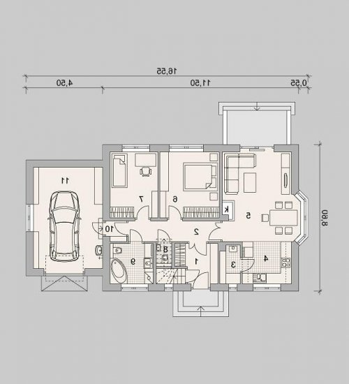 Rzut projektu LK&1179 - wersja lustrzana