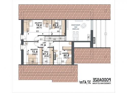 Rzut projektu Maja II 2G - wersja lustrzana