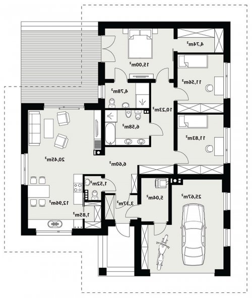 Rzut projektu Nika 2 - wersja lustrzana