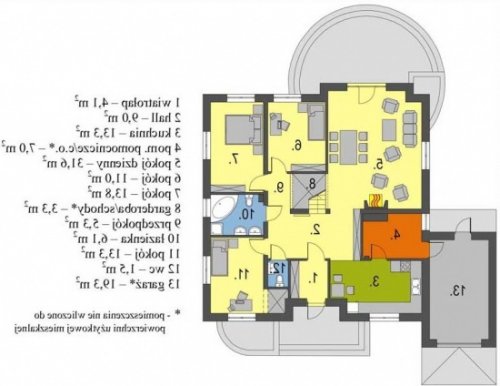 Rzut projektu Groszek z garażem - wersja lustrzana