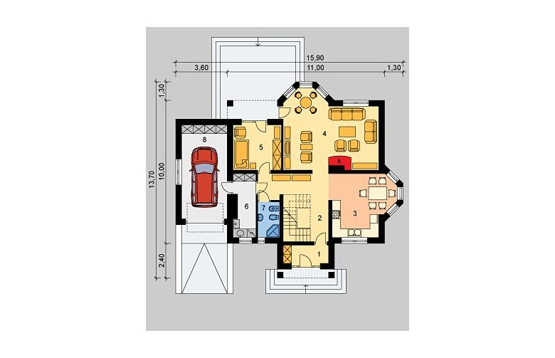 Projekt domu wolnostojącego LK&493 - parter