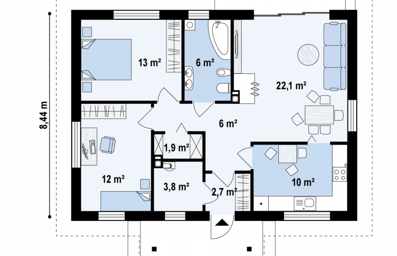 Projekt domu parterowego Z253 - rzut parteru