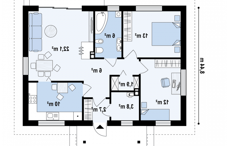 Projekt domu parterowego Z253 - rzut parteru