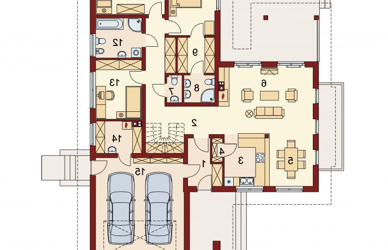 Projekt domu dwurodzinnego Heron 2 - rzut parteru