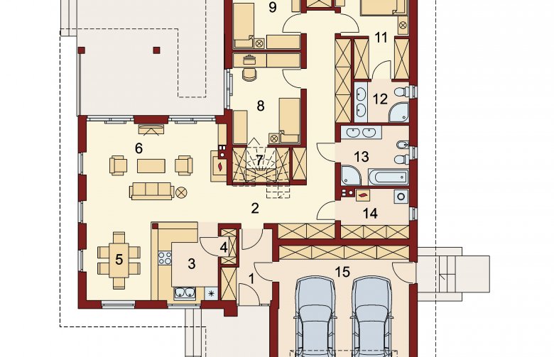 Projekt domu dwurodzinnego Sokrates 2 - rzut parteru