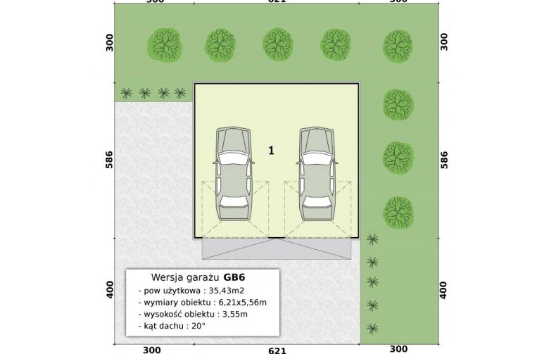 Projekt garażu GB1 projekt garażu blaszanego dwustanowiskowego - rzut przyziemia garażu gb6