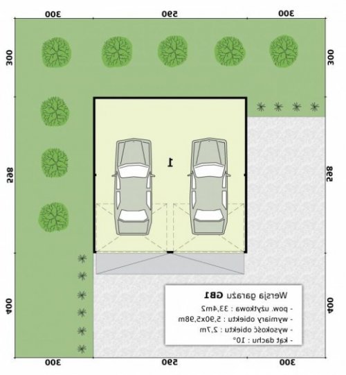 RZUT PRZYZIEMIA GARAŻU GB1 GB1 projekt garażu blaszanego dwustanowiskowego - wersja lustrzana