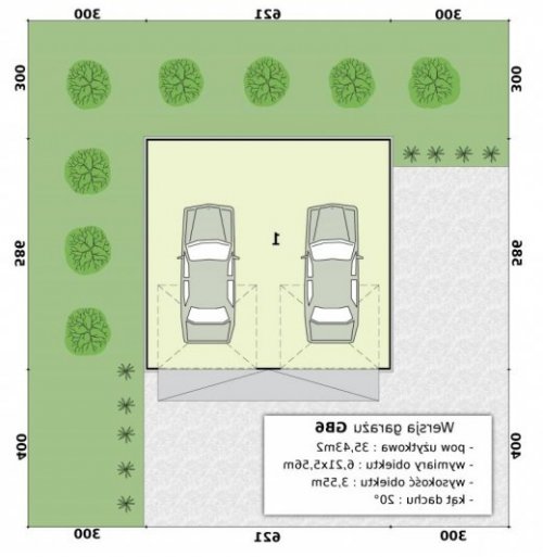 RZUT PRZYZIEMIA GARAŻU GB6 GB1 projekt garażu blaszanego dwustanowiskowego - wersja lustrzana