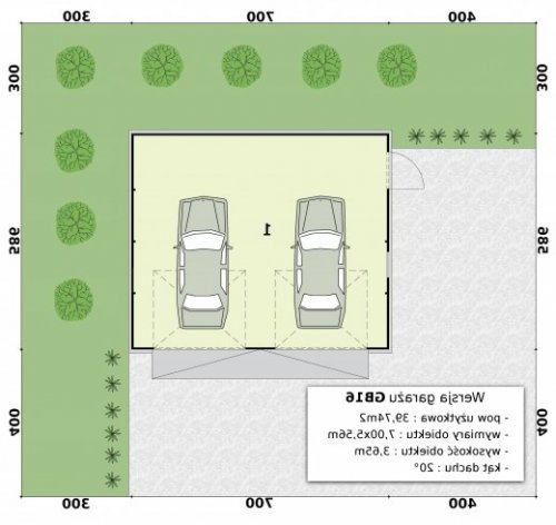 RZUT PRZYZIEMIA GARAŻU GB16 GB1 projekt garażu blaszanego dwustanowiskowego - wersja lustrzana