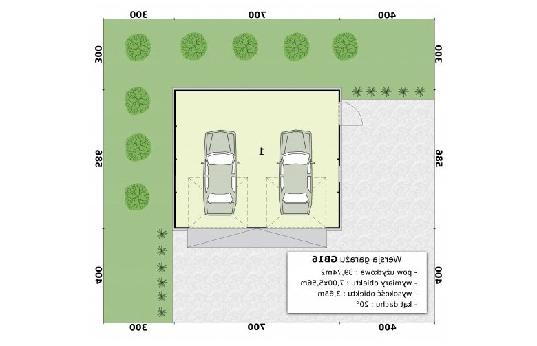 Projekt garażu GB1 projekt garażu blaszanego dwustanowiskowego - rzut przyziemia garażu gb16
