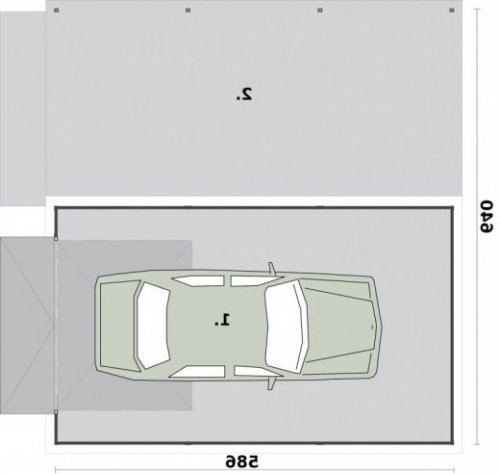 RZUT PRZYZIEMIA GB3 projekt garażu jednostanowiskowego z wiatą - wersja lustrzana