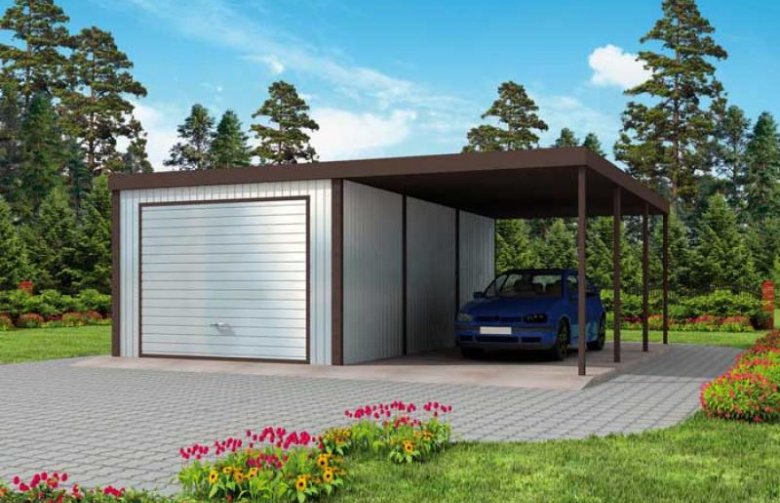 Projekt garażu GB3 projekt garażu jednostanowiskowego z wiatą