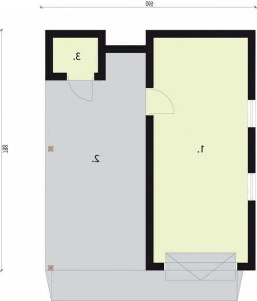 RZUT PRZYZIEMIA G31m garaż jednostanowiskowy z wiatą i pomieszczeniem gospodarczym - wersja lustrzana