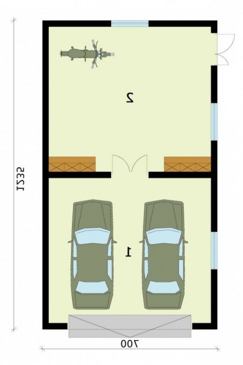 RZUT PRZYZIEMIA G272 garaż dwustanowiskowy z pomieszczeniem gospodarczym - wersja lustrzana