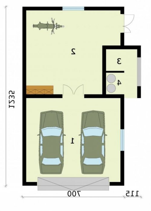 RZUT PRZYZIEMIA G273 garaż dwustanowiskowy z pomieszczeniem gospodarczym - wersja lustrzana