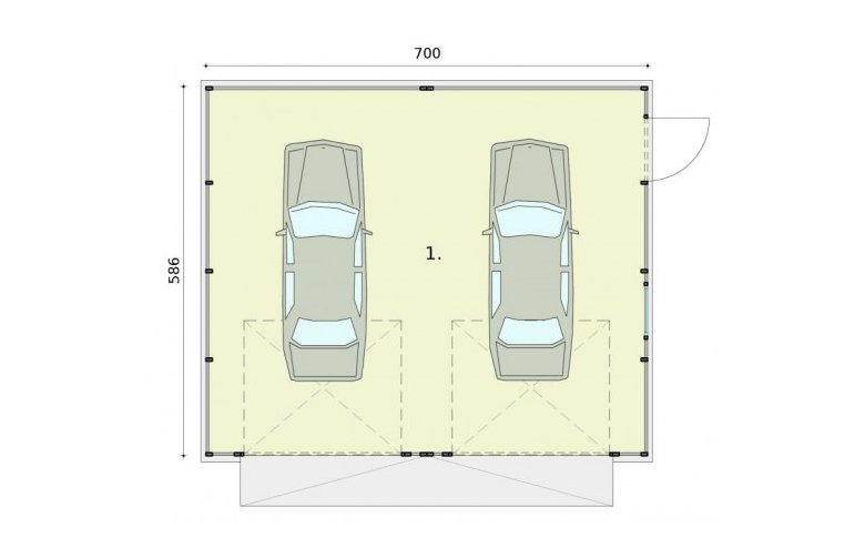 Projekt garażu GB16 projekt garażu blaszanego dwustanowiskowego - rzut przyziemia