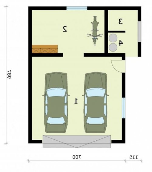 RZUT PRZYZIEMIA G274 garaż dwustanowiskowy z pomieszczeniem gospodarczym - wersja lustrzana