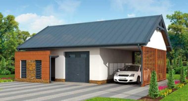 Projekt domu G277 garaż jednostanowiskowy z pomieszczeniem gospodarczym i wiatą