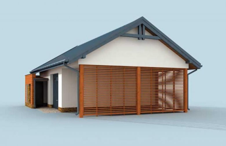 Projekt garażu G277 garaż jednostanowiskowy z pomieszczeniem gospodarczym i wiatą