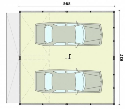 RZUT PRZYZIEMIA GB14 projekt garażu blaszanego dwustanowiskowego - wersja lustrzana