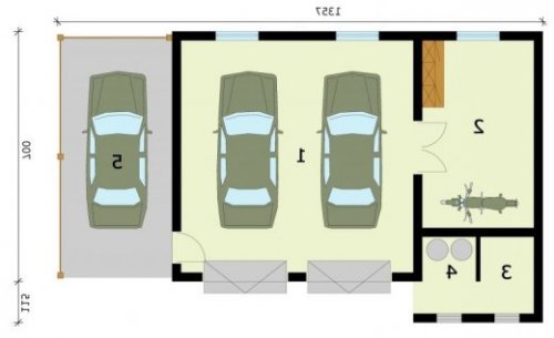 RZUT PRZYZIEMIA G281 garaż dwustanowiskowy z pomieszczeniem gospodarczym i wiatą - wersja lustrzana