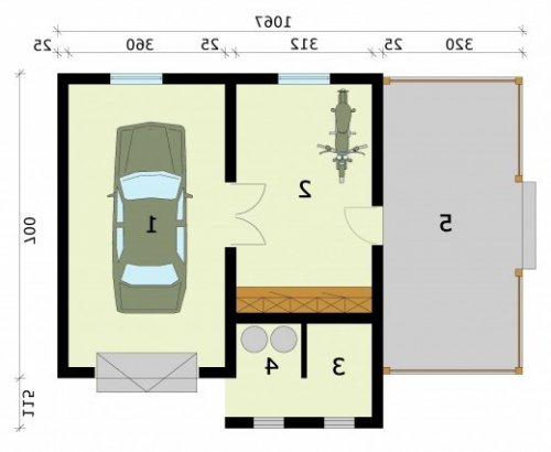 RZUT PRZYZIEMIA G283 garaż jednostanowiskowy z pomieszczeniem gospodarczym - wersja lustrzana