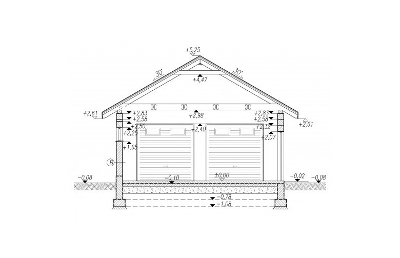 Projekt garażu G286 garaż dwustanowiskowy z werandą - przekrój 1