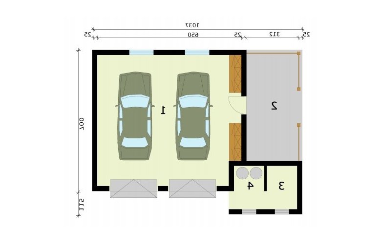 Projekt garażu G287 garaż dwustanowiskowy z pomieszczeniem gospodarczym - rzut przyziemia