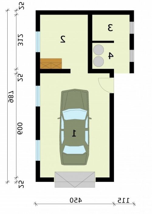 RZUT PRZYZIEMIA G291 garaż jednostanowiskowy z pomieszczeniem gospodarczym - wersja lustrzana