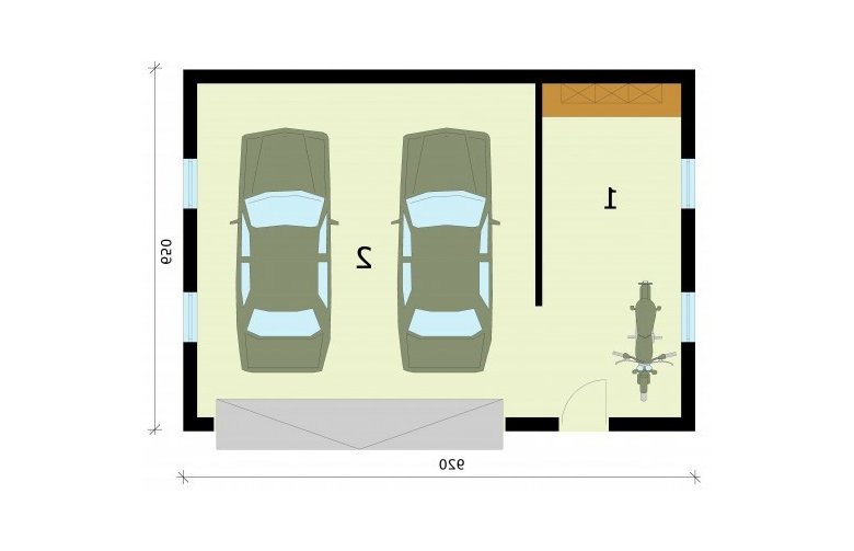 Projekt garażu G292 garaż dwustanowiskowy z pomieszczeniem gospodarczym - rzut przyziemia
