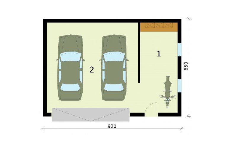 Projekt garażu G294 garaż dwustanowiskowy z pomieszczeniem gospodarczym - rzut przyziemia