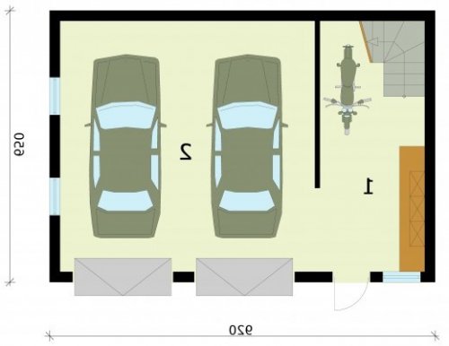 RZUT PRZYZIEMIA G295 garaż dwustanowiskowy z pomieszczeniem gospodarczym i poddaszem użytkowym - wersja lustrzana