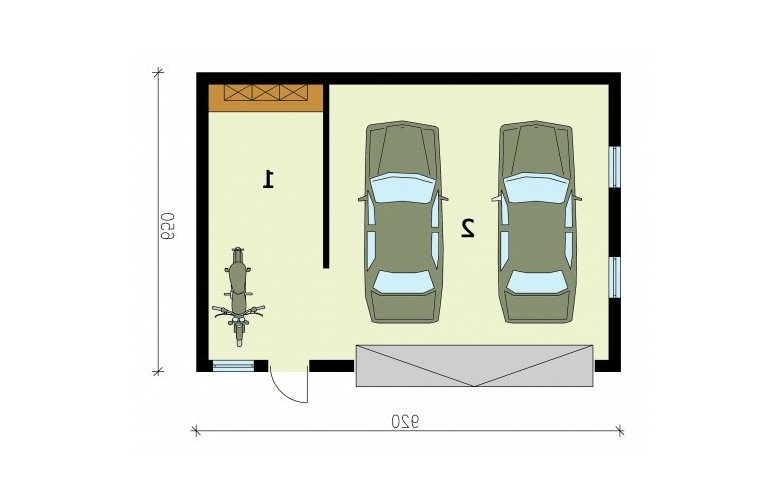 Projekt garażu G296 garaż dwustanowiskowy z pomieszczeniem gospodarczym - rzut przyziemia