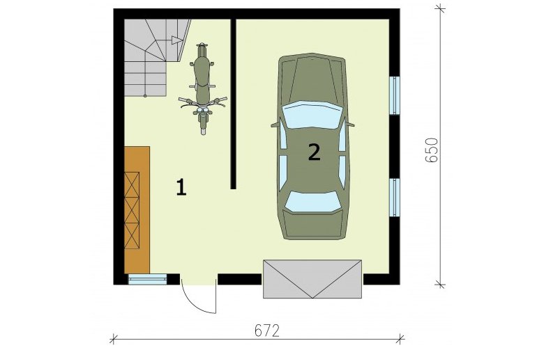Projekt garażu G297 garaż jednostanowiskowy z pomieszczeniem gospodarczym i poddaszem użytkowym - rzut przyziemia