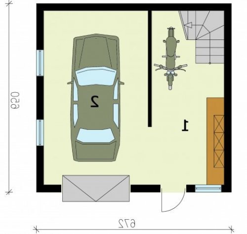 RZUT PRZYZIEMIA G297 garaż jednostanowiskowy z pomieszczeniem gospodarczym i poddaszem użytkowym - wersja lustrzana