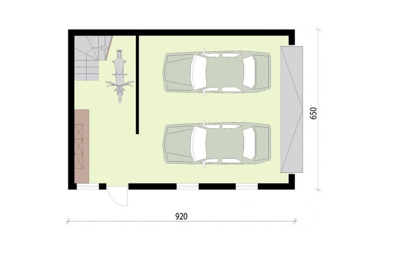 Projekt garażu G298 garaż dwustanowiskowy z pomieszczeniem gospodarczym i poddaszem użytkowym  - rzut przyziemia