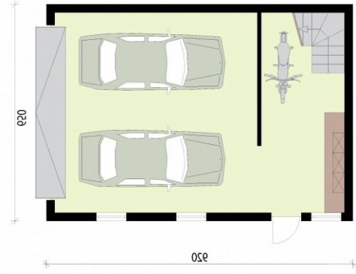 RZUT PRZYZIEMIA G298 garaż dwustanowiskowy z pomieszczeniem gospodarczym i poddaszem użytkowym - wersja lustrzana