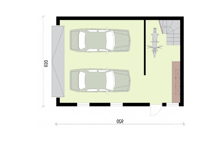 Projekt garażu G298 garaż dwustanowiskowy z pomieszczeniem gospodarczym i poddaszem użytkowym - rzut przyziemia