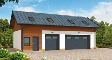 Projekt domu G299 garaż trzystanowiskowy z pomieszczeniem gospodarczym i poddaszem użytkowym