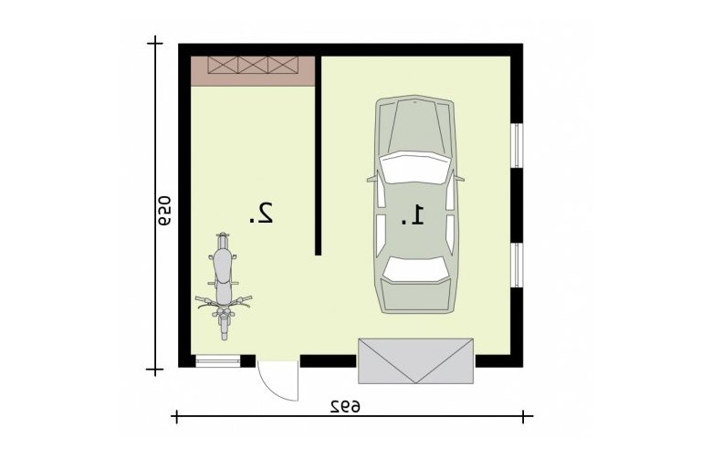 Projekt garażu G308 garaż jednostanowiskowy z pomieszczeniem gospodarczym - rzut przyziemia