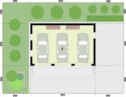 RZUT PRZYZIEMIA G305A garaż trzystanowiskowy - wersja lustrzana