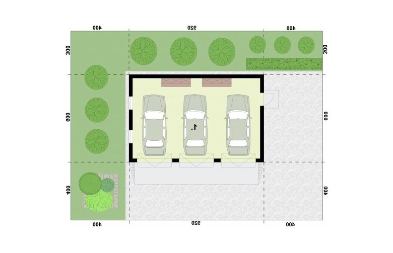 Projekt garażu G305A garaż trzystanowiskowy - rzut przyziemia