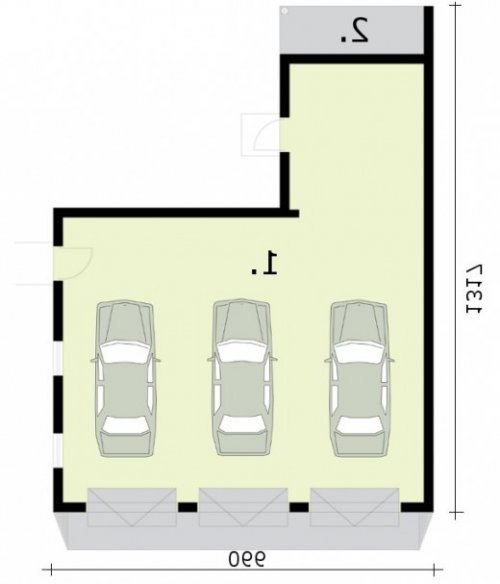 RZUT PRZYZIEMIA G306 garaż trzystanowiskowy - wersja lustrzana